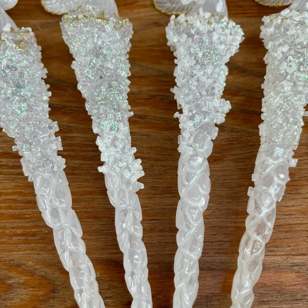 Angel Icicle Ornaments 11” In Length plastic Glass look Set of 4